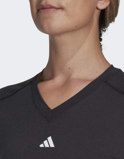 adidas Performance – Aeroready – Train Essentials – Svart t-shirt med v-ringning och minimal logga, 4 av 4
