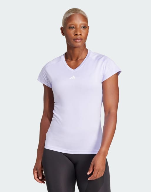 adidas performance - Aeroready Train Essentials - T-shirt à col V avec logo minimaliste - Violet et blanc