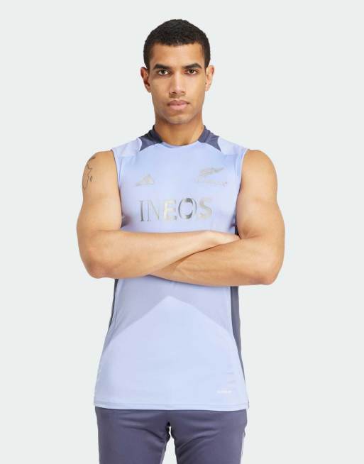 adidas performance – All Blacks – Ärmelloses Aeroready-Rugby-T-Shirt in Blauer Funke
