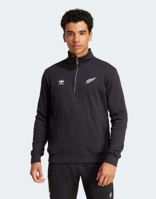 adidas Performance – All Blacks Essentials – Czarna bluza o waflowej fakturze z zamkiem pod szyją
