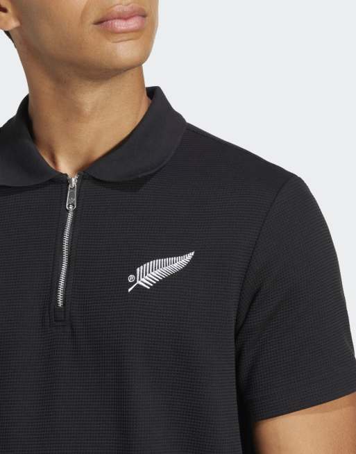 adidas Performance - All Blacks Essentials - Polo nera lavorata a nido d'ape, 3 di 4
