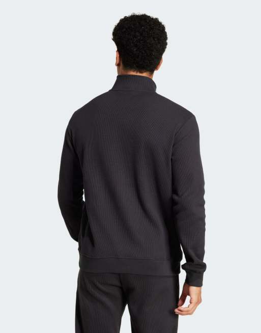 adidas Performance - All Blacks Essentials - Sort sweatshirt med halv lynlås og vaffeltekstur, 2 af 4