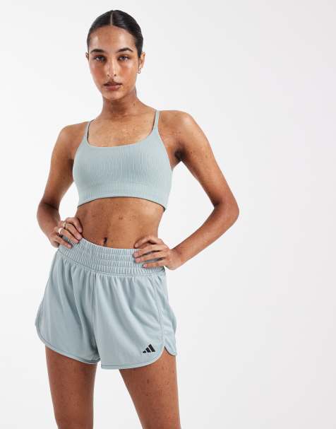 adidas Performance - All Me - Lang sports-BH i bleg salviegrøn ribstrik med let støtte - view 1
