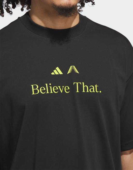adidas Performance – Anthony Edwards Believe That – T-shirt w czarnym i limonkowym kolorze, 3 z 4