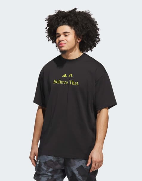 adidas performance Anthony edwards believe that tee in black / preloved lime
