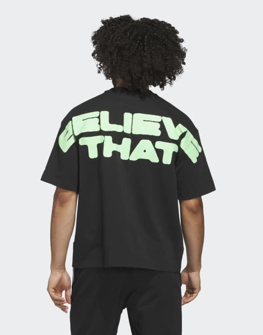 adidas Performance – Anthony Edwards – Svart och limegrön t-shirt med "believe that"-tryck, 2 av 2