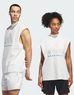 adidas Performance - Ärmelloses Basketball-T-Shirt in Grau meliert in Unisex-Passform