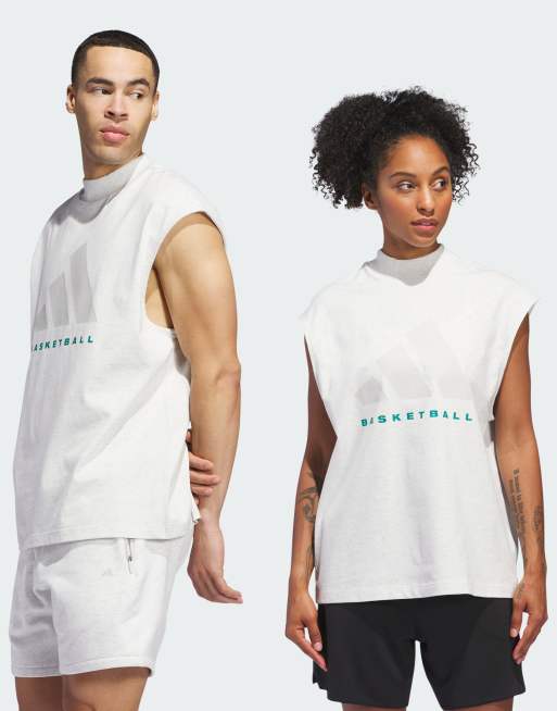 adidas Performance – Ärmelloses Basketball-T-Shirt in Grau meliert in Unisex-Passform