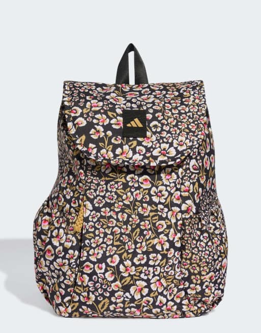 adidas Performance backpack in black with pink flowers, 1 of 4