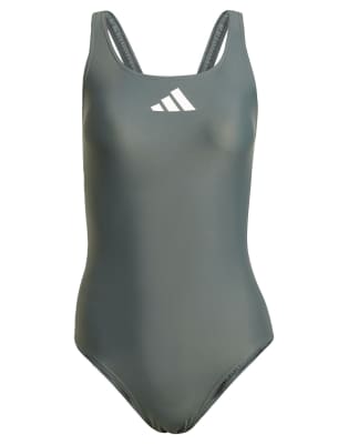 adidas Performance - Badeanzug in Legend Ivy und Weiß mit 3-Balken-Logo-Schwarz