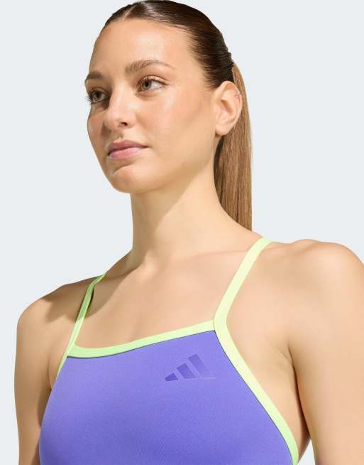 adidas Performance – Badeanzug in Solar Purple mit V-Rücken und schmalen Trägern, 4 von 4
