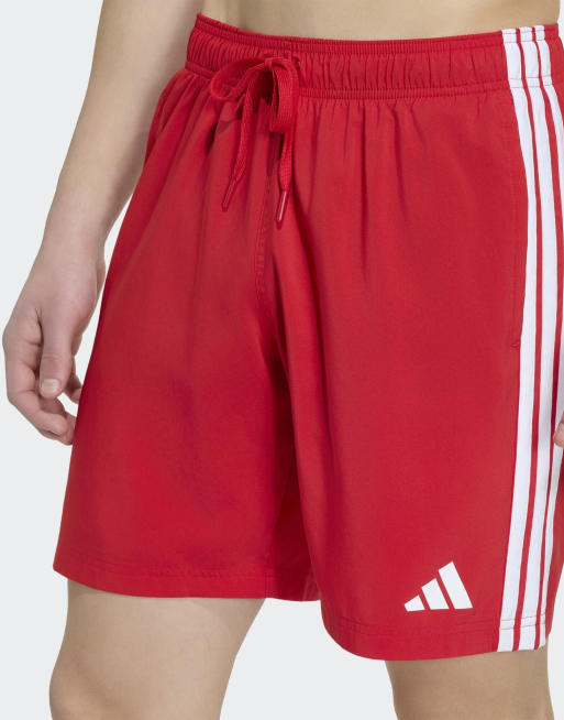adidas Performance – Badeshorts in Better Scarlet mit den 3 Streifen in Weiß, 8 Zoll Schrittlänge, 3 von 4