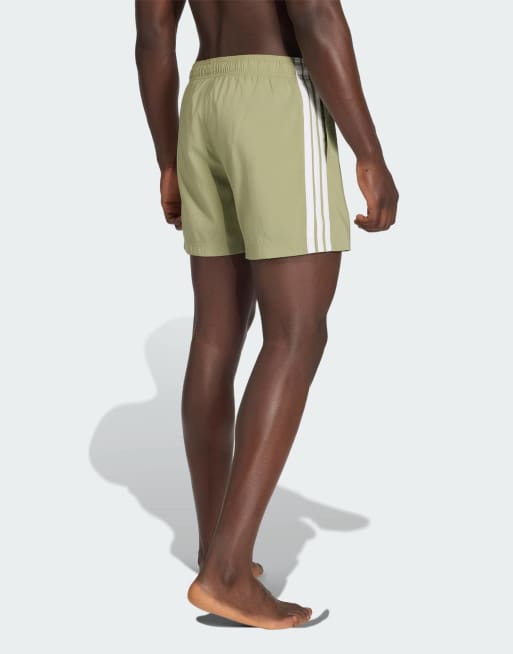adidas Performance – Badeshorts in Tent Green mit den 3 Streifen in Weiß, 2 von 5