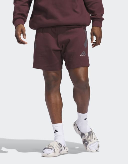 adidas Performance - Basketbal - Geweven shorts (uniseks) van spacer-stof in aurora robijnrood / bruin