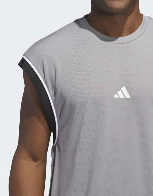 adidas performance Basketball All-world sleeveless tank top in grey three / black, 2 of 4