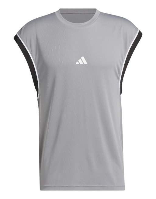 adidas performance Basketball All-world sleeveless tank top in grey three / black, 3 of 4