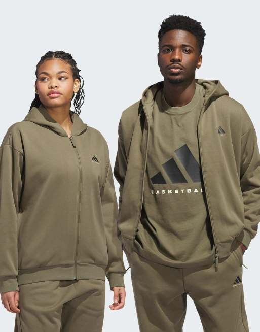adidas Performance - Basketball - Felpa con cappuccio gender neutral color oliva strata con zip