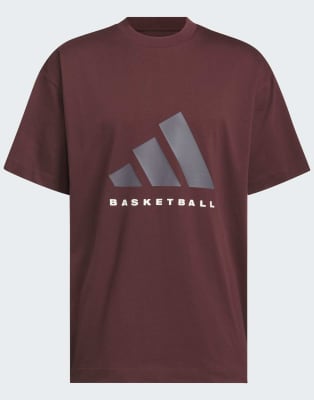 adidas Performance - Basketball - Unisex-T-Shirt in Aurora Ruby und Braun-Rot