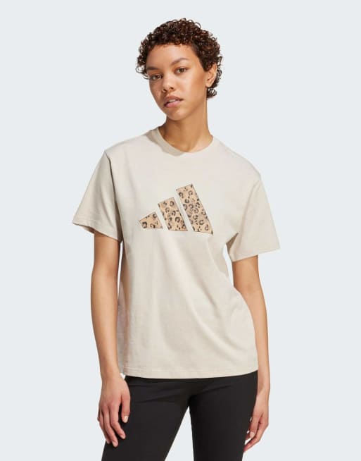 adidas performance – Beżowy T-shirt z grafiką ze zwierzęcym wzorem