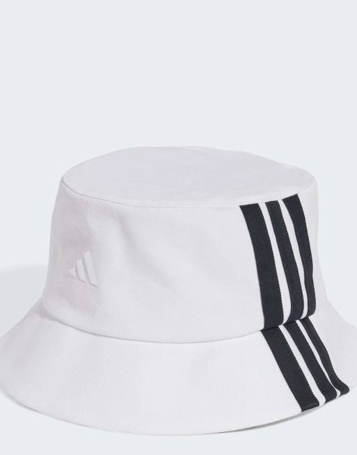 adidas performance – Biało-czarny kapelusz typu bucket z 3 paskami