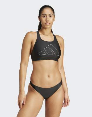 adidas Performance - Big Bars - Bikinioberteil in Schwarz und Weiß mit Y-Rücken