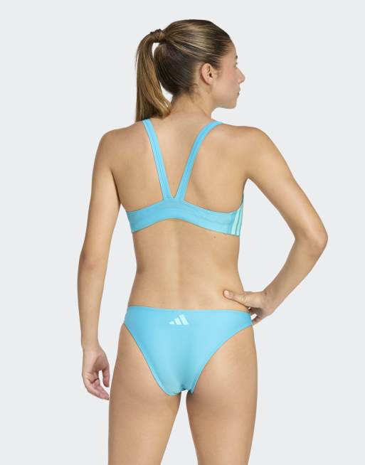 adidas performance - Bikini met 3-Stripes en V-achterkant in cyaanblauw / aqua, 2 van 4