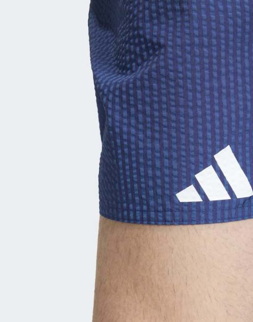 adidas Performance – Blekblå och mörkblå, randiga badshorts i bäckebölja, 5-tum, 3 av 4