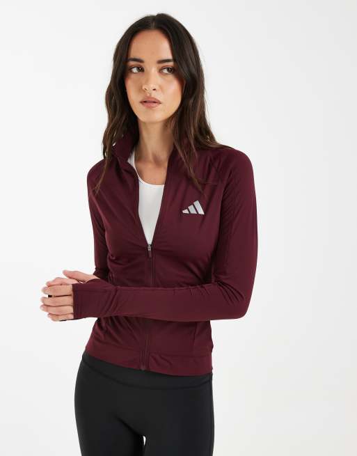 adidas performance - Chaqueta de running estacional para mujer en granate, 3 de 4