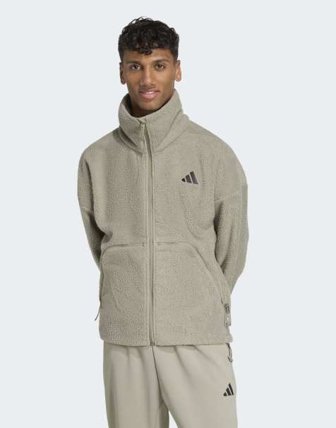 adidas performance City tech high pile fleece full-zip jacket in silver pebble - view 1