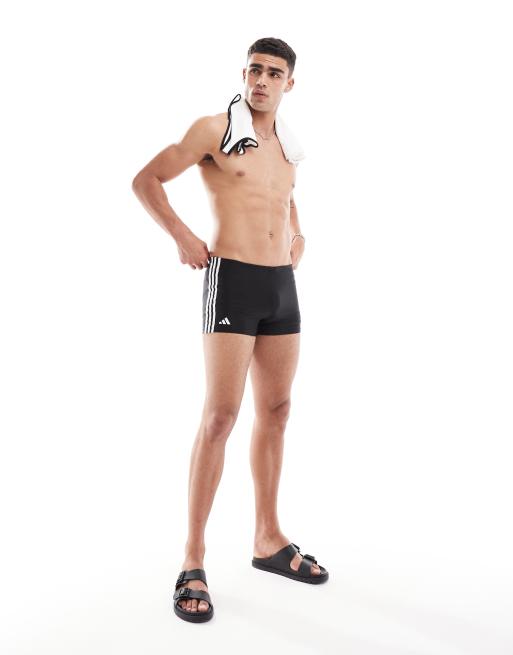 adidas Performance classic 3-stripes swim boxers in black ASOS
