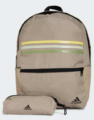 adidas Performance classic horizontal 3-stripes backpack in green