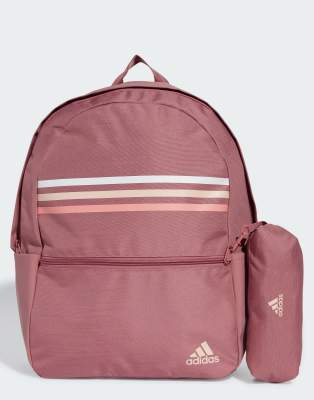 adidas Performance classic horizontal 3-stripes backpack in pink-Red