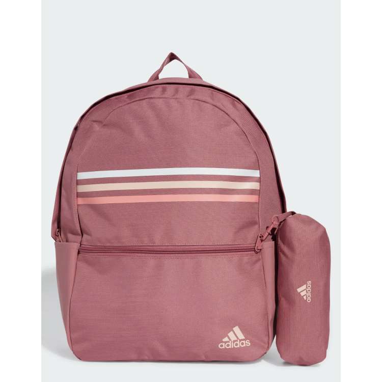 adidas Performance classic horizontal 3 stripes backpack in pink ASOS