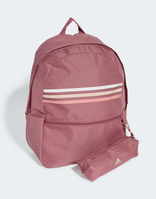 adidas Performance classic horizontal 3 stripes backpack in pink