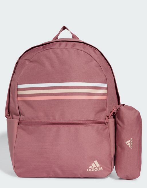 adidas Performance – Classic – Röd ryggsäck med 3 horisontella ränder