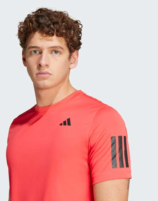 adidas performance – Club Tennis Climacool – Jaskrawoczerwony T-shirt z 3 paskami