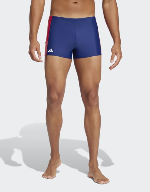 adidas performance Colorblock swim boxers in dark blue / pure ruby / lucid red
