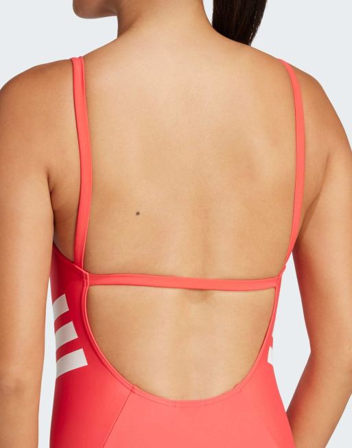 adidas performance Costume da bagno rosso con strisce e scollo