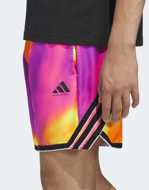 adidas performance Crazy Lite AOP shorts in lucid pink / yellow, 3 of 4