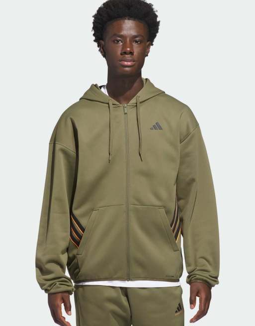 adidas Performance - Crazy Warm - Felpa con cappuccio e zip intera color oliva strata/arancione lucido