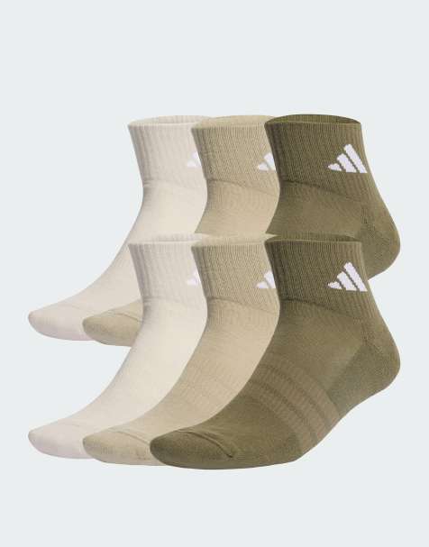 adidas Performance - Cushioned Essentials - Olivengrønne og beige ankelsokker i pakke med 6 par - view 1