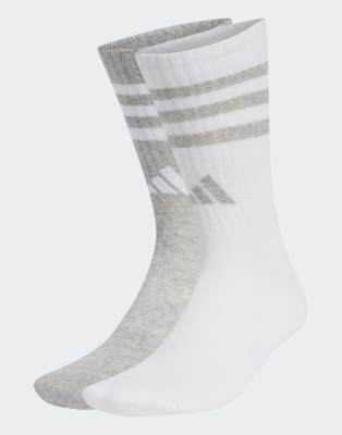 adidas performance Cushioned sportswear 3-stripes glam crew 2 pair pack in white / mgh solid grey