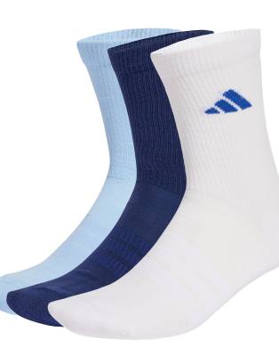 adidas Performance - Cushioned Sportswear - 3er-Pack Crew-Socken in Dunkelblau / Weiß / Glow Blue