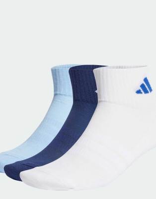 adidas Performance - Cushioned Sportswear - 3er-Pack knöchelhohe Socken in Dunkelblau / Weiß / Glow Blue