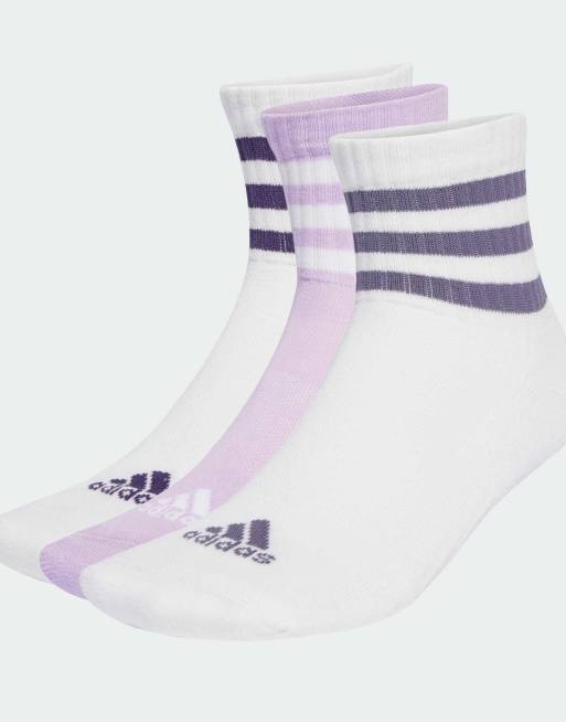 adidas Performance – Cushioned Sportswear – Vita/vita/puderlila, dämpande sportstrumpor med kort skaft och 3 ränder, 3 par