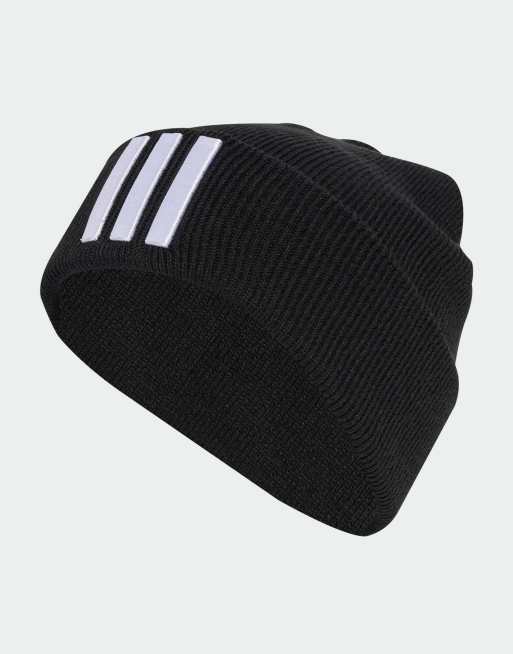 adidas performance – Czarno-biała czapka beanie z 3 paskami