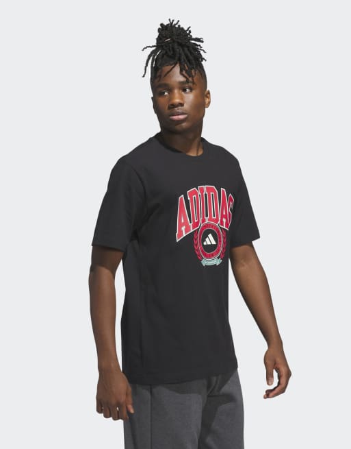 adidas Performance – Czarny T-shirt z grafiką z herbem w uczelnianym stylu, 4 z 4