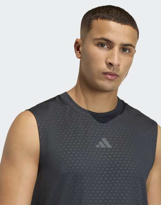 adidas performance – D4t primelift – Czarny top bez rękawów z 3 paskami, 2 z 4