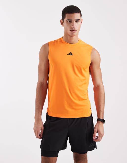 adidas performance – D4t primelift – Pomarańczowy top bez rękawów z 3 paskami, 2 z 5