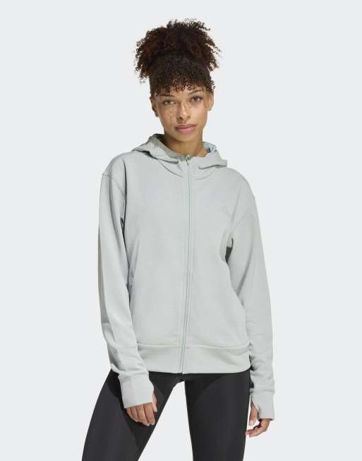 adidas Performance - Designed 4 Training - Felpa con cappuccio e zip color salvia